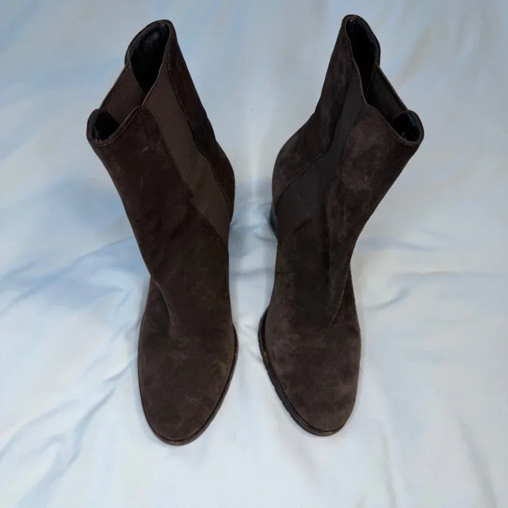 Cole Haan Callan Suede Dark Chocolate Brown Short Ankle Boot - 8